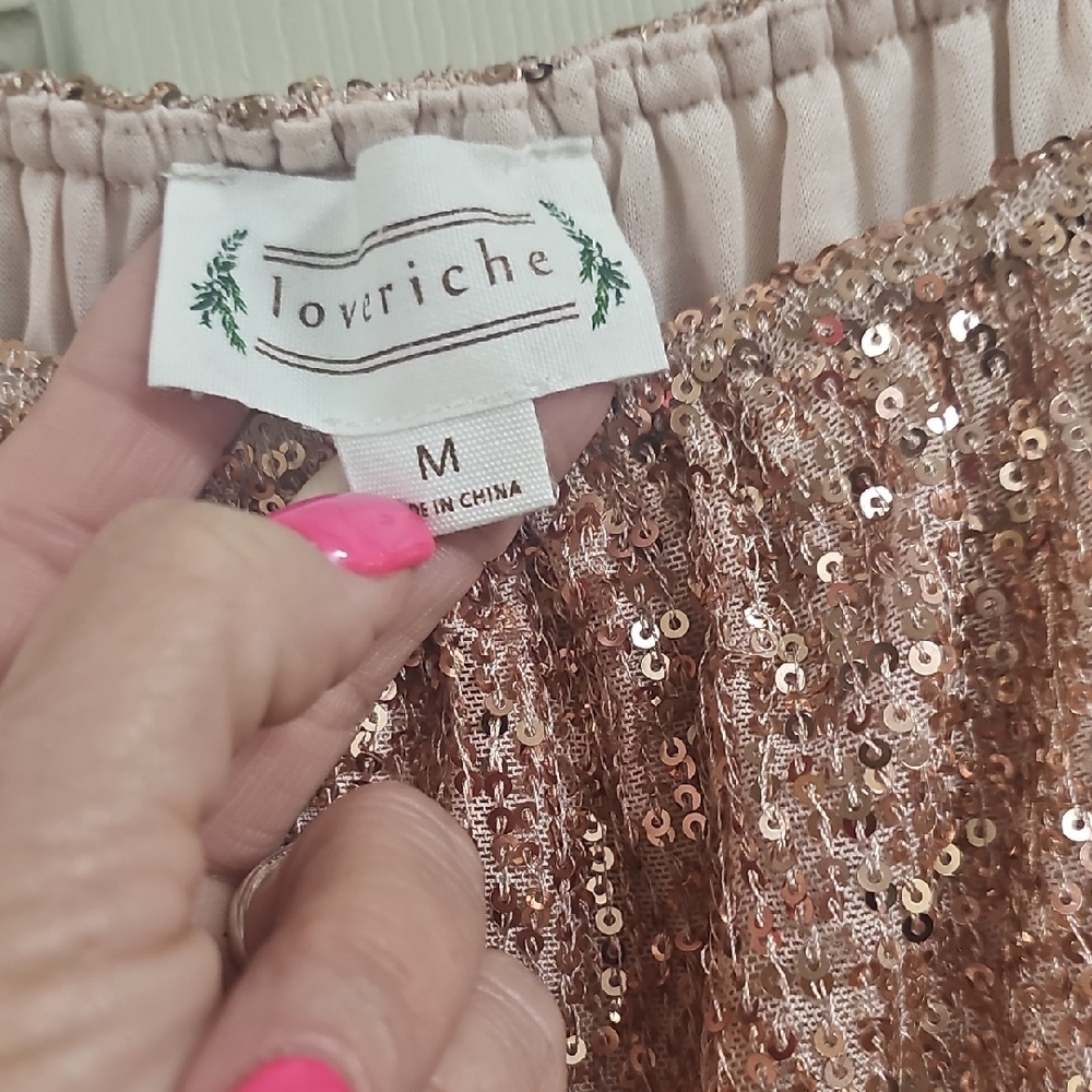 Sequin Long Sleeve Mini Dress in Rose Gold - Picture 2 of 4